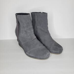 TOMS Desert Gray Suede Wedge Zip Booties Women's sz 9